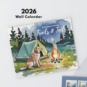 2026 Wall Calendar, Trails & Tails Hiking Art, Dogs and Nature Landscape for Home Decor