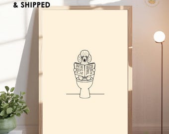 Poodle Bathroom Wall Art, Picasso Inspired Line Art, Minimal Dog on Toilet Print