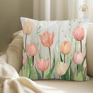 Tulip Decorative Pillow, Floral Garden Pillow, Throw Pillow, Home Decor, Flower Cushion, Gift for Garden Lovers, Cozy Living Room Accent