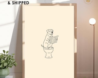 Labrador Retriever Bathroom Art, Funny Dog Line Drawing, Picasso Inspired Decor