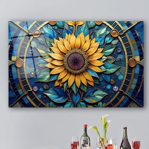 Floral Tempered Glass Wall Art – Modern Flower Artwork, Botanical Glass Print, Colorful Floral Decor, Nature-Inspired Wall Panel