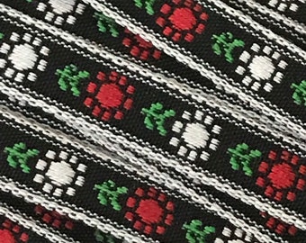 7/16" Red, White, Green Floral Trim by the Yard