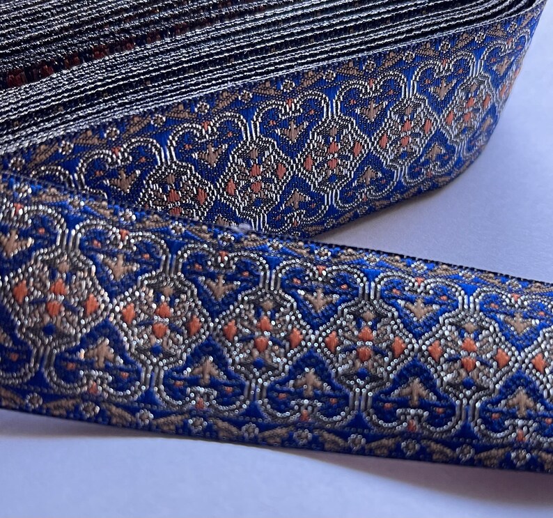 1 1/8 Blue Silver Sewing Trim By The Yard image 1