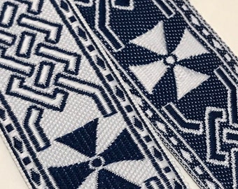 Celtic Cross Blue White Fabric Trim by the Yard 1"