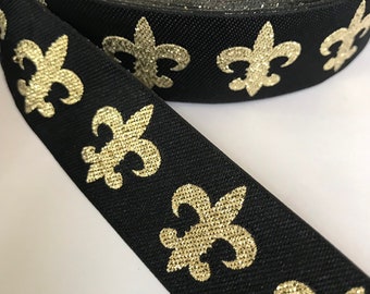 1" Fleur de Lis NOLA Black Gold New Orleans Saints Sewing Trim by the Yard