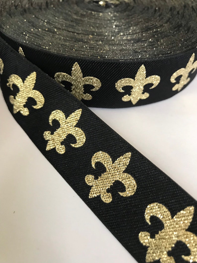 1 Fleur de Lis NOLA Black Gold New Orleans Saints Sewing Trim by the Yard image 1