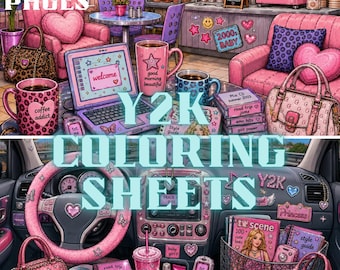 Y2K-Nostalgie-Malbuch für Erwachsene | 15 detaillierte Seiten (Digitaler Download)