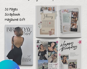 Editable Birthday Magazine Template – 32 Pages Canva Scrapbook Gift