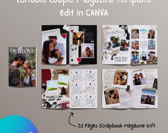 Bearbeitbares Paarmagazin - 32-seitiges Liebesjournal im Scrapbook-Stil - Canva-Vorlage