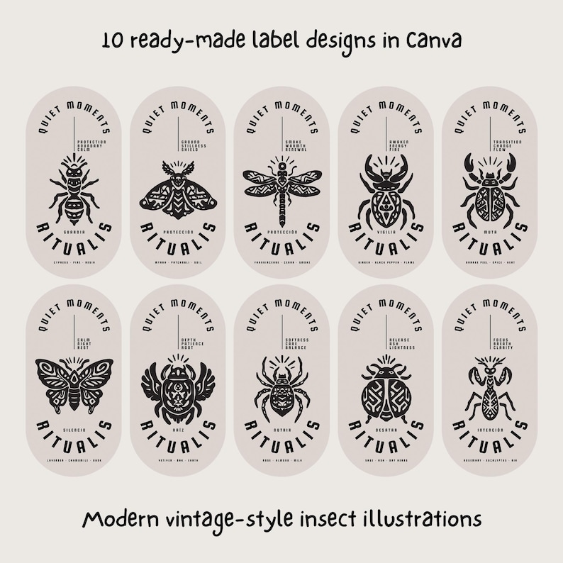 10 Editable Quiet Moments Labels – Apothecary Insect Designs – Candle ...