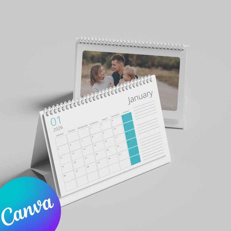 Editable 2026 Desk Calendar Template – Canva File With Photo Backs ...