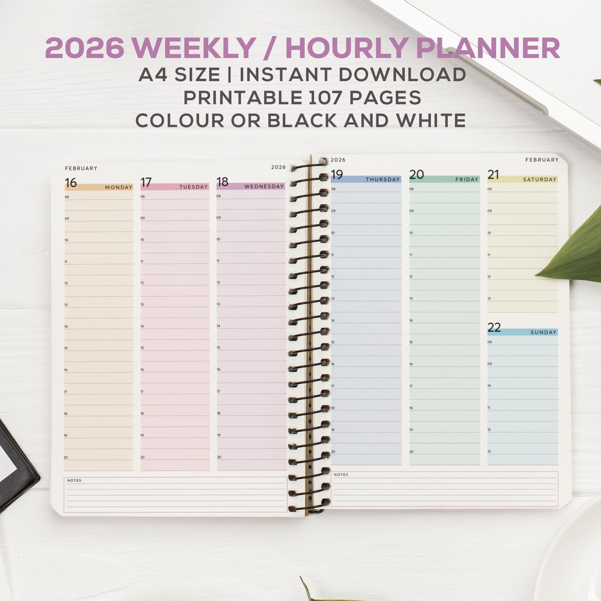 2026 Weekly Hourly Planner – Printable PDF | A4 Vertical Layout - Etsy