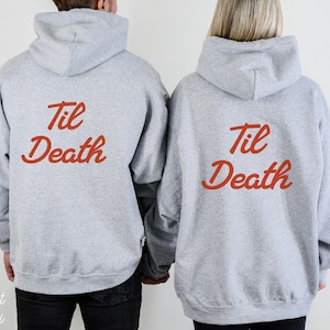 Trendy Bride & Groom Hoodies Just Married Sweatshirt Mr and Mrs Husband and Wife Matching Couples Tees Day of Wedding Til Death Honeymoon
