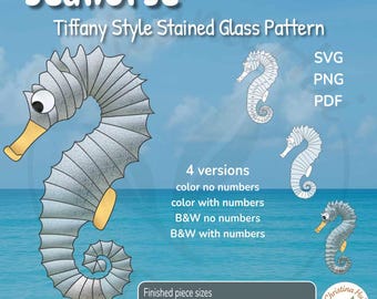 Seahorse Stained Glass Pattern (PDF/SVG/PNG)