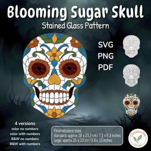 Sugar Skull Glasmalerei - Blühendes Design (PDF / SVG / PNG)