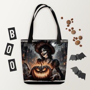 Maribel Menace Victorian Gothic Horror Tote Bag – Spooky Dark Art Accessory for Halloween, Goth Fashion, Creepy Aesthetic, Trick or Treat