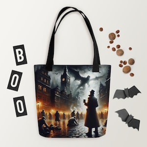 Dragoor Dune Victorian Gothic Horror Tote Bag – Spooky Dark Art Accessory for Halloween, Goth Fashion, Creepy Aesthetic, Trick or Treat