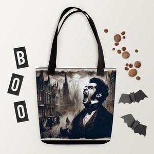 Furious Freddy Victorian Gothic Horror Tote Bag – Spooky Dark Art Accessory for Halloween, Goth Fashion, Creepy Aesthetic, Trick or Treat