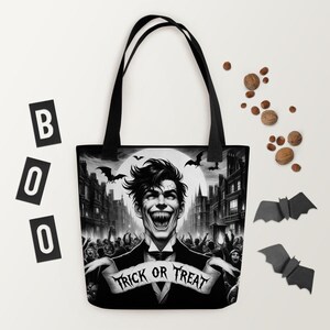 Bad Bruce Victorian Gothic Horror Tote Bag – Spooky Dark Art Accessory for Halloween, Goth Fashion, Creepy Aesthetic, Trick or Treat