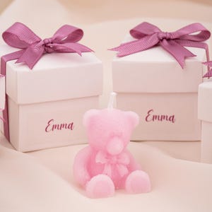 Candela a forma di orsetto rosa con confezione regalo / Bomboniera per baby shower / Regalo per rivelazione del sesso del bambino / Decorazione per festa di compleanno per bambini / Bomboniera a tema orso