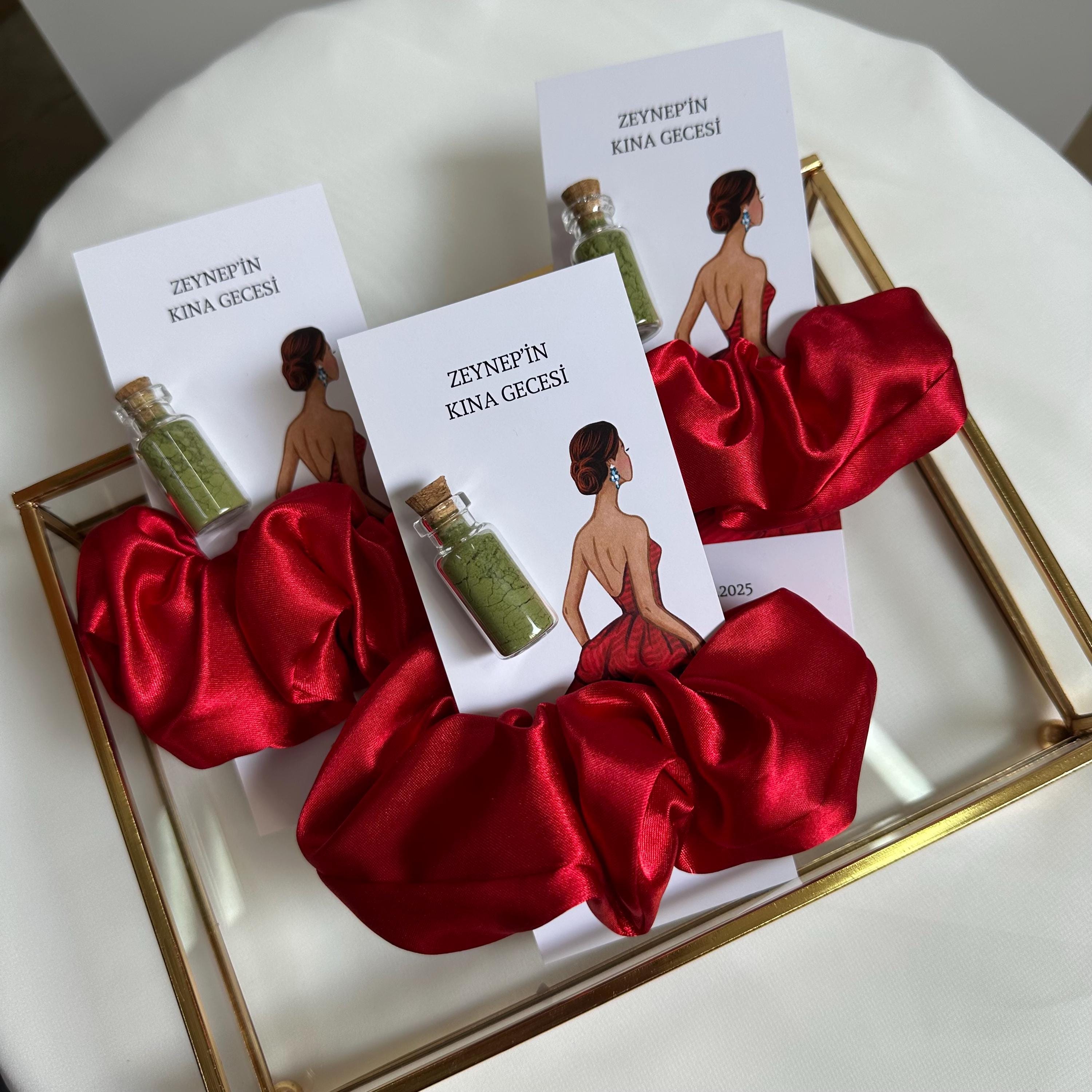 Personalized Henna Night Favor – Satin Scrunchie & Henna Tube – Wedding Party Favor
