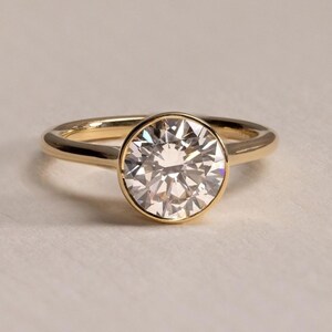 2 CT Carat Round Cut Moissanite Bezel Set Ring Lab Grown Diamond Engagement Ring in Solid Gold Handmade Bridal Wedding Jewelry For Women