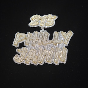 Colgante Philly Jawn hecho a mano con moissanita 215 D/VVS, bicolor, dorado y plateado, estilo hip hop, hecho a mano, collar personalizado con ostentoso, regalo para él.
