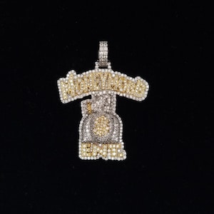 Colgante único MoneyMobb ENT con logotipo personalizado, con moissanita amarilla y blanca helada, diseño de botella brillante, joyería de hip hop/regalo para él