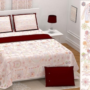Katha print cotton fitted bedsheet jaipuri design print bedsheet good quality cotton bedsheet king size bedsheet
