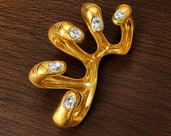 24K Gold Plated Praying Hands Ring, Crystal Embellished Brass Statement Ring