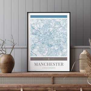 Manchester City Karte Poster - Minimalistische Reisekunst, digitaler Download, Urlaubsposter, Geschenk für Sie und Ihn, Karte, Wandkunst, modernes Design