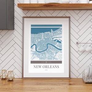 New Orleans Stadt Karte Poster - Minimalistische Reise Kunst, Urlaubs Poster, Geschenk für Sie und Ihn, Karte Wandkunst, modernes Design