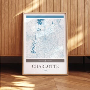 Charlotte City Map Poster - Minimalistische Reisekunst, Urlaubsposter, Geschenk für Sie und Ihn, Urlaubsposter, modernes Design
