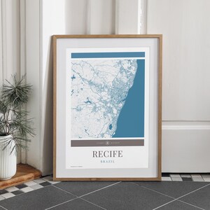 Recife Stadt Karte Poster - Minimalistische Reise Kunst, Urlaubs Poster, Geschenk für Sie und Ihn, Karte, Wandkunst, modernes Design