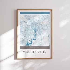 Washington City Map Poster - Minimalistische Reisekunst, Urlaubsposter, Geschenk für Sie und Ihn, modernes Design