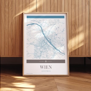 Wien City Map Poster - Minimalistische Reisekunst, Urlaubsposter, Geschenk für Sie und Ihn, Urlaubsposter, modernes Design