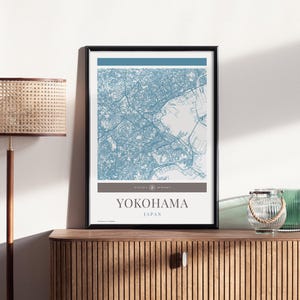 Yokohama City Map Poster - minimalistische Reisekunst, Urlaubsposter, Geschenk für Sie und Ihn, modernes Design