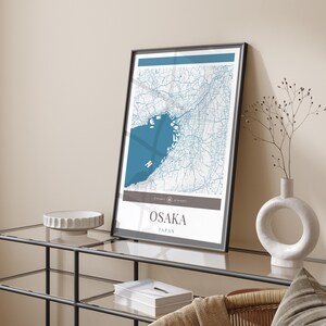 Osaka Stadt Karte Poster - Minimalistische Reise Kunst, Urlaubs Poster, Geschenk für Sie und Ihn, Karte, Wandkunst, modernes Design