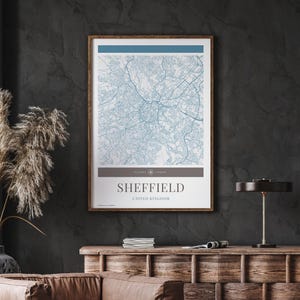 Sheffield City Map Poster – Minimalistische Reisekunst, Urlaubsposter, Geschenk für Sie und Ihn, modernes Design