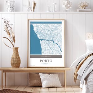 Affiche de carte de la ville de Porto - Art de voyage minimaliste, téléchargement numérique, affiche de vacances, cadeau pour elle et lui, art mural carte, design moderne
