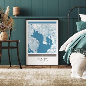 Tampa City Map Poster - minimalistische Reisekunst, Urlaubsposter, Geschenk für Sie und Ihn, modernes Design