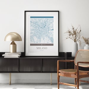 Milano City Map Poster - Minimalistische Reisekunst, Urlaubsposter, Geschenk für Sie und Ihn, Urlaubsposter, modernes Design
