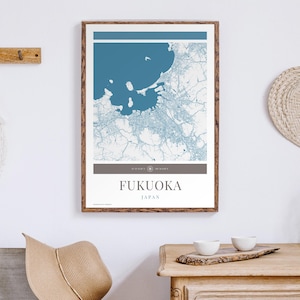 Fukuoka City Map Poster – Minimalistische Reisekunst, Urlaubsposter, Geschenk für Sie und Ihn, Urlaubsposter, Karte, modernes Design