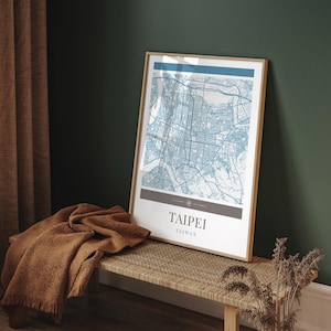 Taipei City Map Poster - Minimalistische Reisekunst, Urlaubsplakat, Geschenk für Sie und Ihn, Karte, Wandkunst, modernes Design