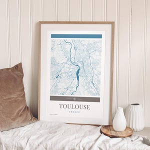 Poster stadskaart Toulouse – minimalistische reiskunst, digitale download, vakantieposter, cadeau voor hem en haar, kaartmuurkunst, modern design, digitale download
