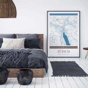 Zürich City Map Poster – Minimalistische Reisekunst, Urlaubsposter, Geschenk für Sie und Ihn, modernes Design