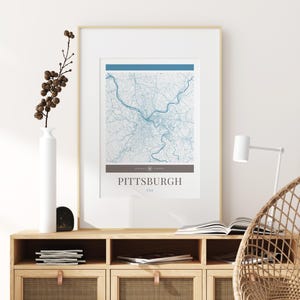 Pittsburgh Map Poster - Minimalistische Reisekunst, Urlaubsposter, Geschenk für Sie und Ihn, modernes Design