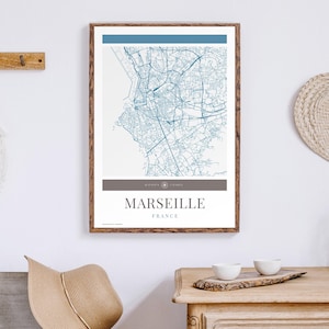Marseille Karte Stadtplan Poster - Minimalistische Reisekunst, Urlaubsposter, Geschenk für Sie und Ihn, Urlaubsposter, modernes Design