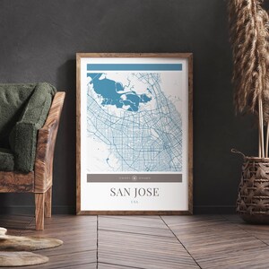 San Jose Stadt Karte Poster - Minimalistische Reise Kunst, Urlaubs Poster, Geschenk für Sie und Ihn, Karte Wandkunst, modernes Design