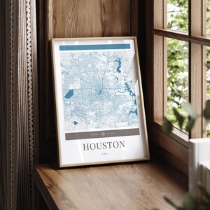 Houston Map Poster - Minimalistische Reisekunst, Urlaubsposter, Geschenk für Sie und Ihn, Karte, Wandkunst, modernes Design